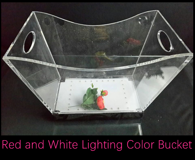 Seau à glace transparent acrylique adapté aux besoins du client de LED avec la lumière colorée et deux poignées