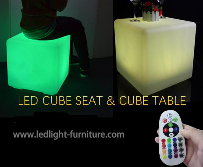 Meubles en plastique de boîte de nuit lumineux par Seat de cube en RVB LED avec à télécommande