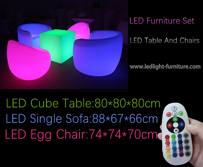 Ensemble simple imperméable extérieur de meubles de sofa de lumière de LED avec le Tableau de cube en lueur